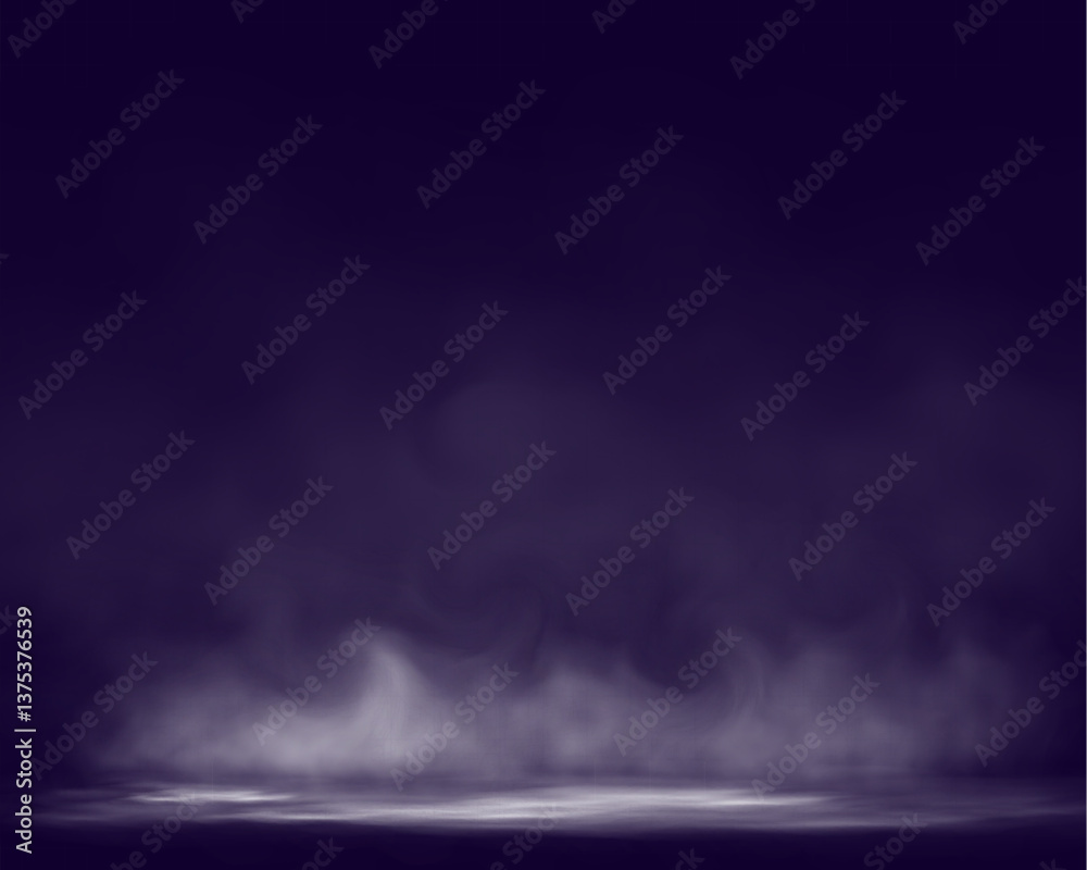 Poster realistic transparent smoke effect with swirling mist and fog on dark background.