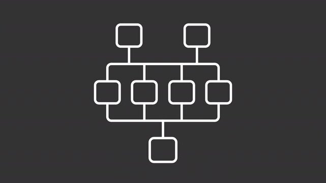 EPC diagram white line animation. Decision tree animated icon. Chart blocks showing up. Hierarchy structure. Isolated illustration on dark background. Transition alpha video. Motion graphic