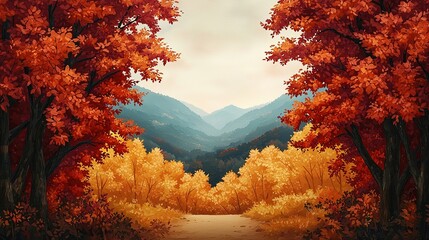 Fototapeta premium Serene autumn trail through a colorful valley nature landscape tranquil environment scenic viewpoint