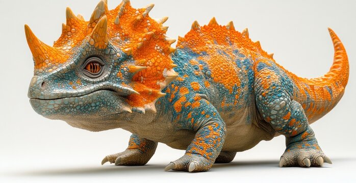 Achelousaurus Cretaceous Era Dinosaur with Curved Spikes and Bosses 3D Rendering on White Background