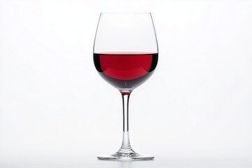 Wine glass with red wine on a plain white backdrop