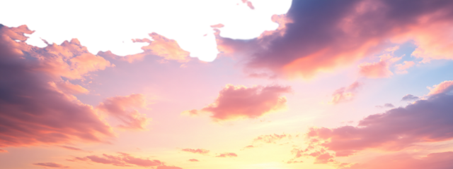 Beautiful sky with pink and orange clouds, sunset, transparent background