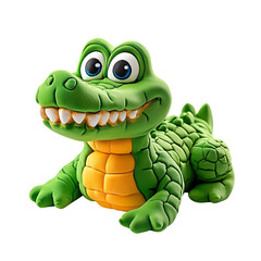 Fototapeta premium Angled view of a clay alligator animal made by a child isolated on a white transparent background