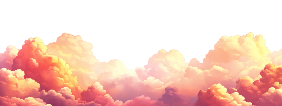 Beautiful sky with pink and orange clouds, sunset, transparent background