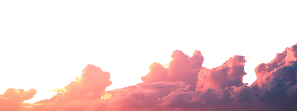 Beautiful sky with pink and orange clouds, sunset, transparent background