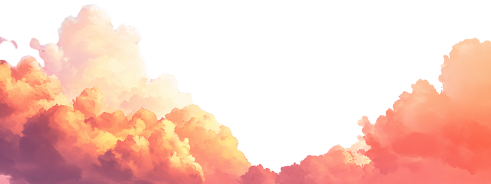 Beautiful sky with pink and orange clouds, sunset, transparent background