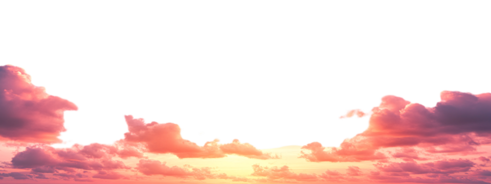 Beautiful sky with pink and orange clouds, sunset, transparent background