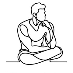 illustration of a man thinking  one line drawing illustration , transparent background PNG image