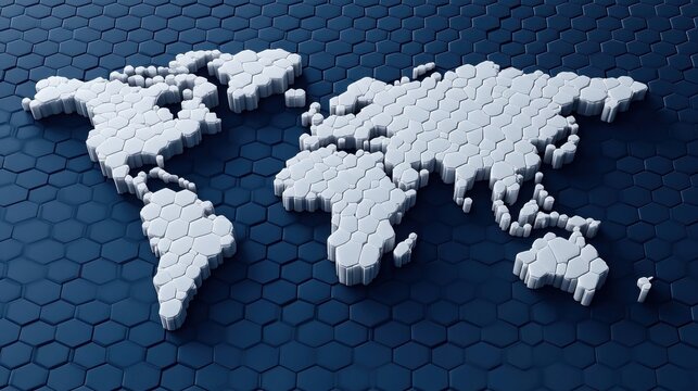 Hexagonal Tile World Map in Futuristic Design with Ambient Light