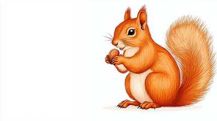Obraz premium Adorable Red Squirrel Holding Acorn on White Background