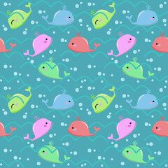 Cute Whales Seamless Pattern - Colorful Sea Life Illustration