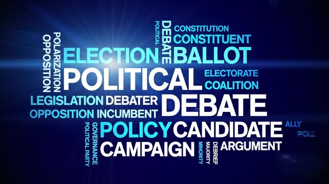 Political Debate animated word cloud;text design animation tag kinetic typography seamless loop.