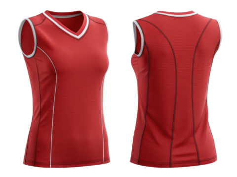 vibrant red volleyball jersey template designed for athletes, showcasing sleek and modern style perfect for sports enthusiasts - Powered by Adobe