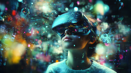 interacting with a holographic interface, manipulating digital data and graphics floating in mid-air in a high-tech environment 