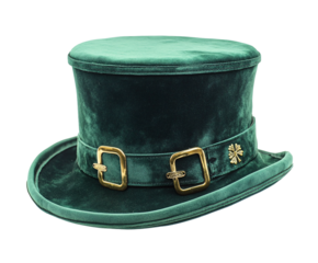 St. Patrick's Day hat, a green top hat with gold buckles on the sides, transparent background
