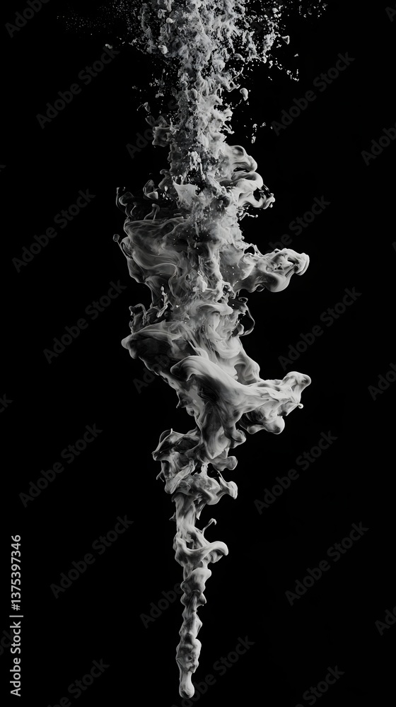 Poster waves of liquid ink flow down a black background creating a captivating abstract composition with a 