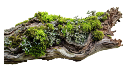 Nature's Canvas: A close-up captures the textured surface of a weathered tree branch. The rugged bark hosts a vibrant colony of moss and lichen, creating a captivating visual narrative of life.