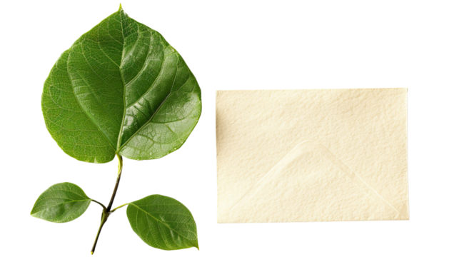 Green Leaf and Texture:  A vibrant green leaf presents, with three leaves on a stem, accompanied by a piece of beige texture, creating a moment of simplistic beauty.