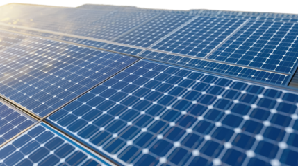 Harnessing Solar Energy: A vibrant array of solar panels captures the sun's rays, symbolizing sustainable power generation and the promise of a greener future. The panels gleam under the sunlight.