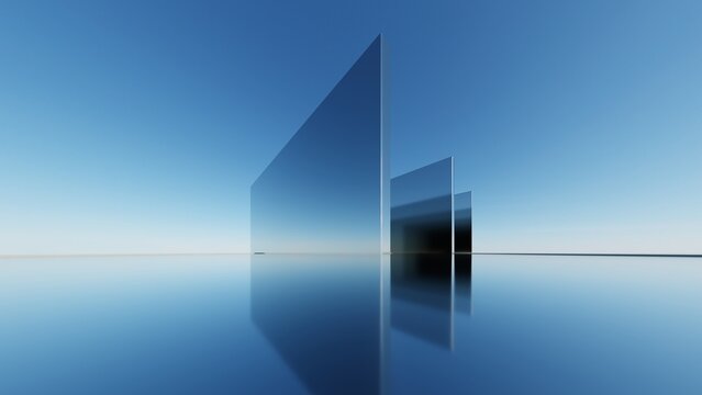 3d illustration of abstract minimal architecture background, geometric architectural with chrome or metallic arch design