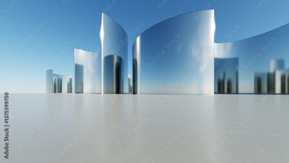 Poster 3d illustration of abstract minimal architecture background, geometric architectural with chrome or 