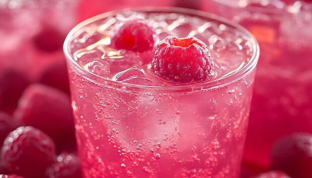 Sparkling Raspberry Iced Drink Close-up