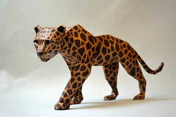 Fototapeta premium wild spotted leopard in eco nature in origami style