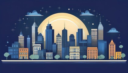 Fototapeta premium Real estate lifestyle, abstract illustration of a cityscape at night