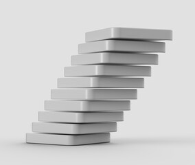 Stack of white rectangular blocks, slightly offset to create a leaning tower effect. 3D Illustration