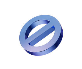 A sleek metallic blue prohibition icon with a diagonal bar, symbolizing restriction. 3d illustration