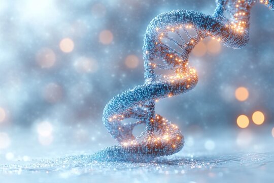 Futuristic DNA Helix Made of Binary Code Digital Art Technology Medical Concept
