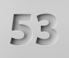 Obraz premium Sleek White Number 53 Fifty Three With Subtle Shadow Embossed Into Grey Background 3D Illustration
