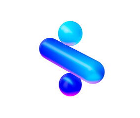 A sleek division symbol with a glossy neon blue gradient, and reflective surface. 3d illustration