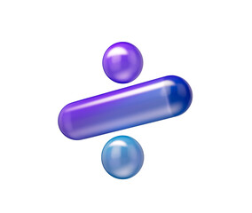 3D Glossy division symbol with a purple-blue gradient, soft reflections and depth. 3D Illustration