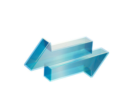 Transparent glass-like 3D bidirectional arrows symbolizing exchange and transfer. 3d illustration