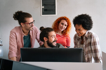 Developing programming and coding technologies. Programmer working in a software develop company