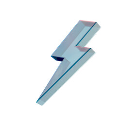 A sleek, glass-like 3D lightning bolt icon with a futuristic and transparent effect. 3D Illustration
