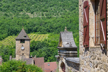 View of the 12th century romanesque Eglise Saint-Pierre Church in Autoire Lot Occitanie in Southern...