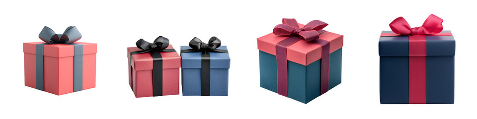 Naklejka premium A collection of stylishly wrapped gift boxes in red and blue colors decorated with elegant ribbons and bows ready to be given as presents for various and special events