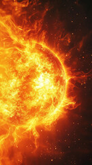 Fiery solar flare explosion erupting from the sun, radiating intense heat and light, captured as a dramatic space phone wallpaper.

