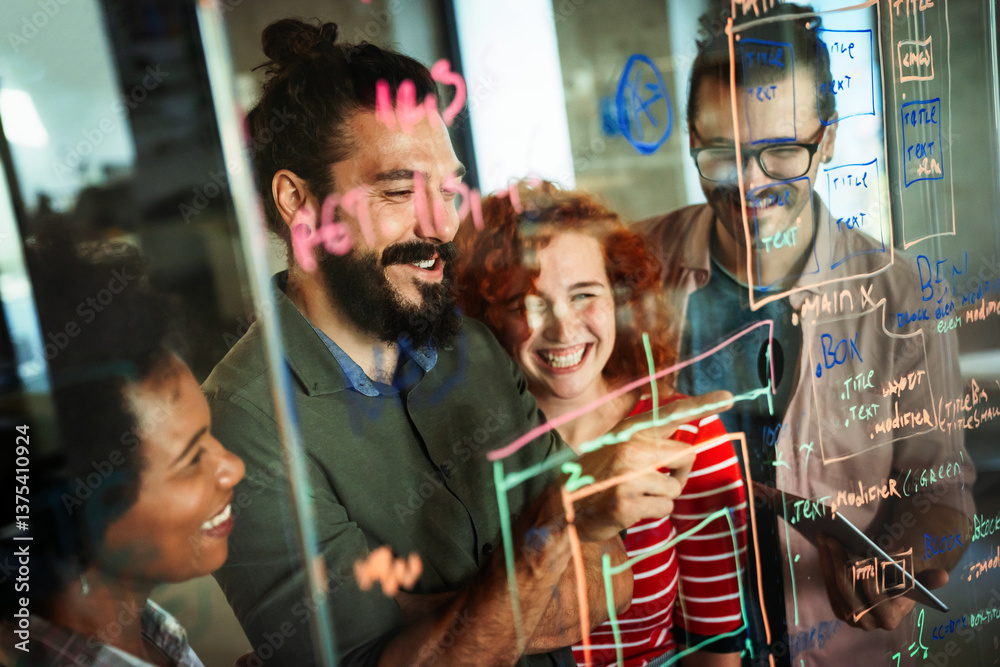 Wall mural group of business people and software developers working as a team in office