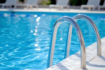 Swimming Pool Ladder with Sparkling Blue Water on a Sunny Day