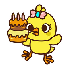 Cute chicks in birthday party. Animal cartoon