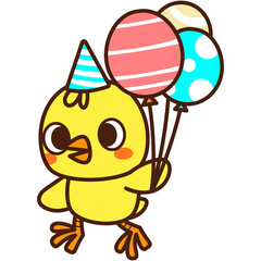 Cute chicks in birthday party. Animal cartoon