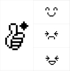 Expression smile, sad, happy, good job icon in pixel. Vector illustration isolated in white background. Cute element for graphic design