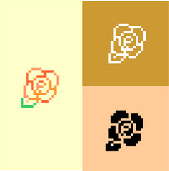 Rose flower icon in pixel. Vector illustration isolated in white background. Cute element for graphic design