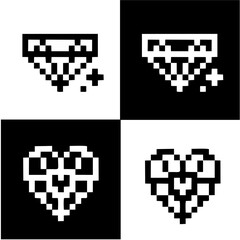 Heart and diamond icon in pixel. Vector illustration isolated in white background. Cute element for graphic design