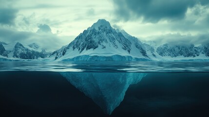 Majestic floating iceberg with sharp peak arctic ocean landscape photography dramatic atmosphere aerial view