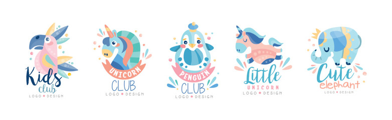 Baby Toy Shop Logo Design with Animal Vector Set