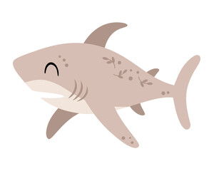 Cute shark clipart, isolated cartoon sea character. Ocean animal hand drawn vector illustration in flat style
